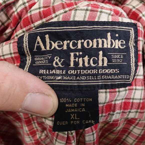 ABERCROMBIE & FITCH OUTDOORS GOODS RED PLAID BUTTON DOWN SHIRT MENS XL **READ* - Picture 9 of 9